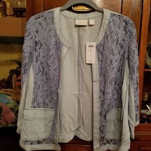 Chico's Jacket Denim and Lace Mix Pattern